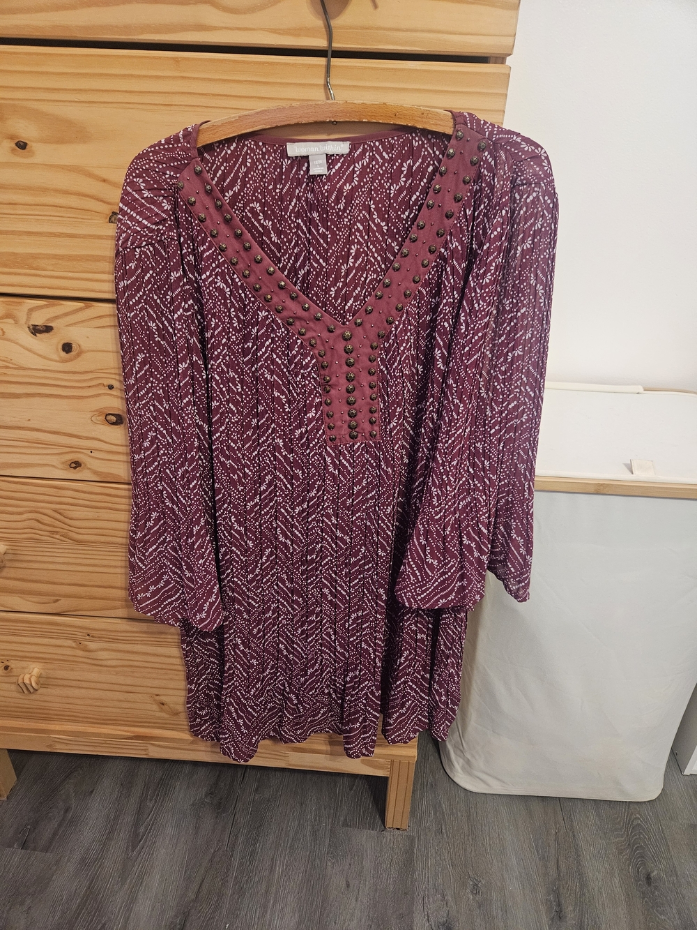 Woman Within Burgundy Printed Sleepwear Top with White Motif